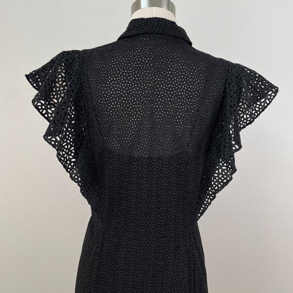 Theory Womens Size 10 Black Nova Ruffled Button Front Eyelet Mini Dress - Picture 7 of 11